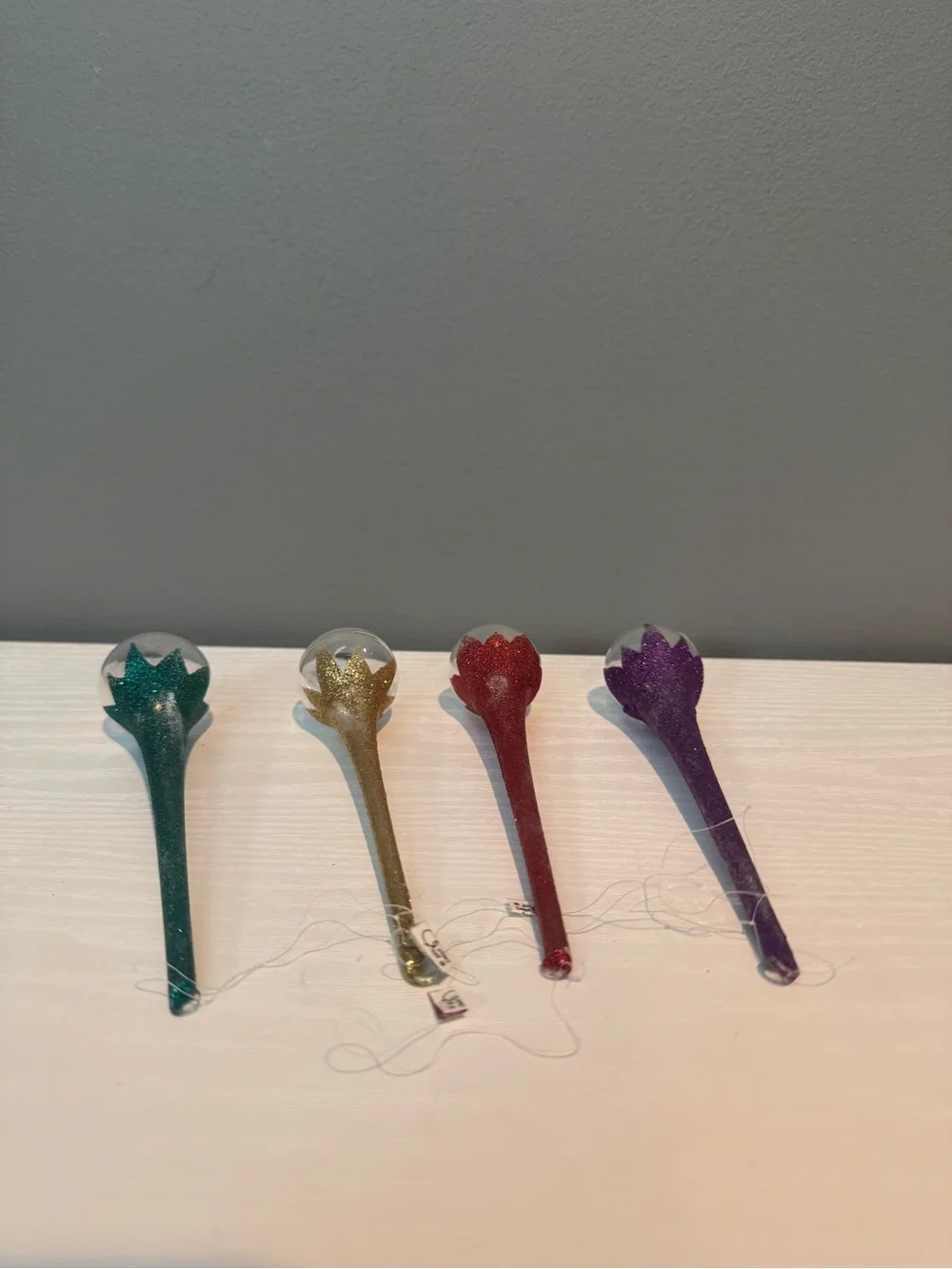 Department 56 Teardrop Ornaments in Green, Purple, Red, Gold